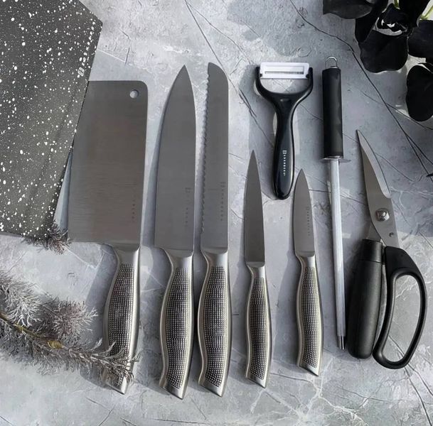 Набір цільнолитих кухонних ножів Edenberg EB-3614 на дерев&rsquo;яній магнітній підставці 9 предметів ЕВ-3614 фото